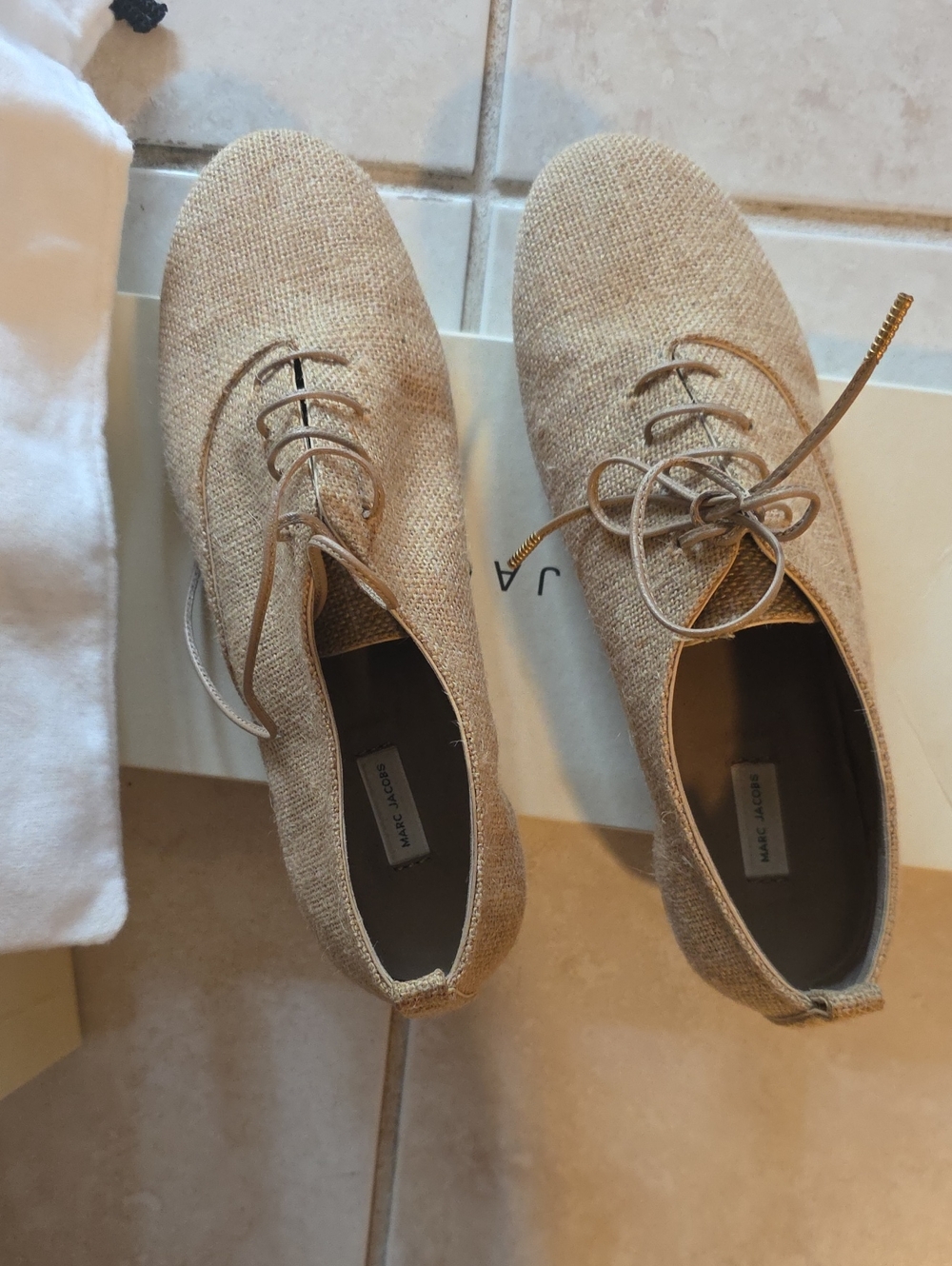 Marc Jacobs Tan Linen Lace-Up Women's Boots